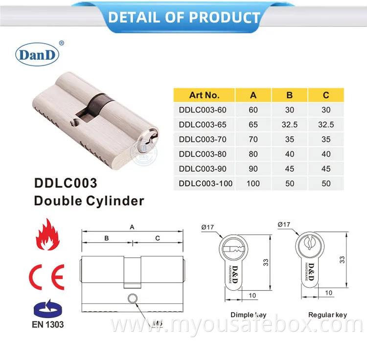 Euro Profile En1303 Safe High Security Fire Mechanical Key Factory Hotel Mortise Double Handle Door Brass ANSI Lockset CE European Guangdong Cylinder Lock